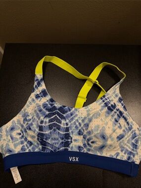 Victoria's Secret Blue Tie-Dye Sports Bra with Neon Yellow Straps